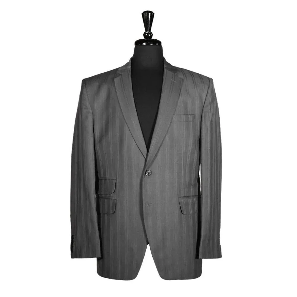 Mens Blazer Gray Striped Wool Business Office Formal Suit Jacket Sport Coat 42R